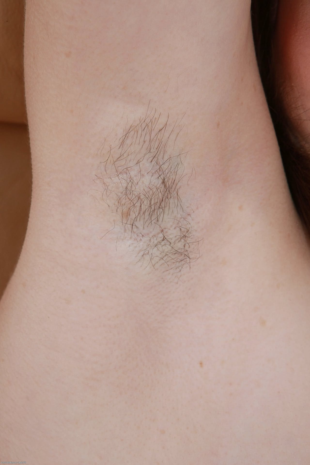 Ein Sexy Mädchen Mit Braunen Haaren Zeigt Gleichzeitig Ihre Muschi Und Ihre Schamhaare